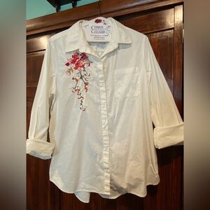 White Shirt with Floral Embroidery